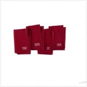 4PK Napkin Set - Red Plain with Phrases
